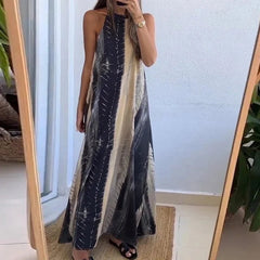 Sleeveless Print Simple Loungewear Dress, Women Summer Halter Patchwork Party Dress, 2024 Fashion Loose Ladies Dress Streetwear