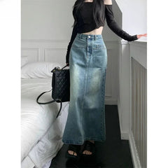 Vintage High-Waisted Women'S A- Line Skirt Side Slit Versatile Long Dress for Spring 2023