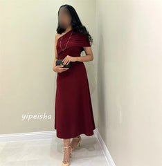 Jiayigong Sparkle Exquisite Evening Jersey Draped Pleat Homecoming A-Line One-Shoulder Bespoke Occasion Gown Midi Dresses