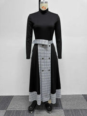 "Vintage Office Lady Outfit: Sexy Two-Piece Patchwork Set for Party!"