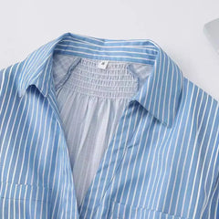 2024 Striped Shirt Dress Women Belt Pleated Midi Dresses for Women Turn up Sleeve Beach Women Summer Long Dress Vestidos