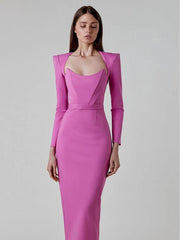 Women Long Sleeve Autumn Winter Bodycon Bandage Dress Elegant Midi Calf Ladies Office Business Party Dresses High Street