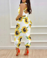 "Stay classy with this elegant butterfly print jumpsuit 🦋✨ #Fashion #BacklessStyle"