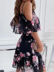 Woman Sexy Strap Floral Print Dress 2023 Summer Fashion off Shoulder Party Mini Dresses Ladies Casual Boho Beach Dress Vestidos