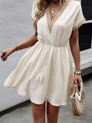"Stay stylish and classy this summer with our Lace A-Line Mini Dress! Perfect for any vintage party or casual outing. Get yours now! 💃 #SummerFashion #VintageParty"
