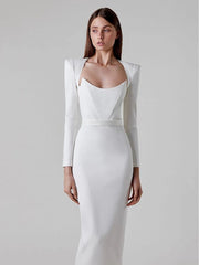 Women Long Sleeve Autumn Winter Bodycon Bandage Dress Elegant Midi Calf Ladies Office Business Party Dresses High Street