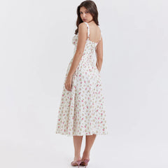 2023 Summer Spaghetti Strap Holiday Party Dresses Elegant Midi Button Lace up Dress Casual Women New in Dress