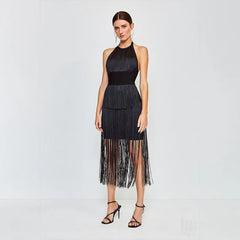 2023 New Sexy Bodycon Midi Tassel Bandage Dress Vestidos Para Mujeres De Fiesta Evening Club Party Summer Women Prom Dresses