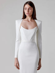 Women Long Sleeve Autumn Winter Bodycon Bandage Dress Elegant Midi Calf Ladies Office Business Party Dresses High Street