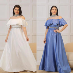 Jiayigong High Quality Evening Satin Sequined Beading Ruched Beach A-Line Off-The-Shoulder Bespoke Occasion Gown Midi Dresses