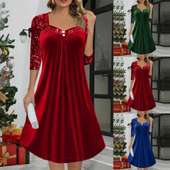 "Elegant sequined patchwork dress perfect for autumn parties! 💃🍂✨ #Fashion #PartyDress"