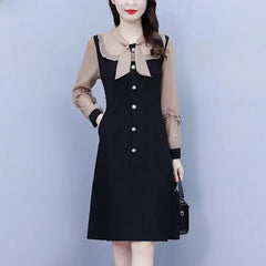 Elegant Long Sleeve Dress Women'S Clothing Age-Reducing Slimming Waist-Fitted Stylish Dress