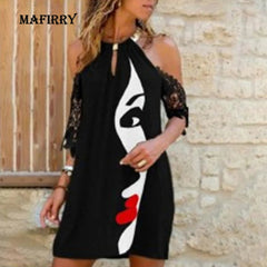 Women Solid Halter Mini Slim Dresses Elegant Office Lady Hollow Out Patchwork Summer Dress Sexy Lace up Party Dresses Vestidos