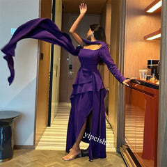 Jersey Sequined Sashes Draped Wedding Party A-Line One-Shoulder Bespoke Occasion Gown Long Dresses