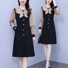 Elegant Long Sleeve Dress Women'S Clothing Age-Reducing Slimming Waist-Fitted Stylish Dress