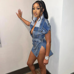 "Get ready to turn heads in this Denim Skirt Set! Perfect for a night out 💃 #DenimSkirt #NightClubOutfit"