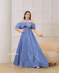 Jiayigong High Quality Evening Satin Sequined Beading Ruched Beach A-Line Off-The-Shoulder Bespoke Occasion Gown Midi Dresses