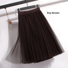 Medium-Length Women'S Puffy Tulle Skirt Half-Length A- Line Dress 2024 Spring Summer Fashion Pleated Dresses