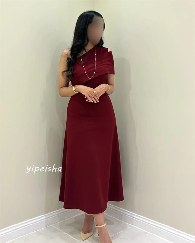 Jiayigong Sparkle Exquisite Evening Jersey Draped Pleat Homecoming A-Line One-Shoulder Bespoke Occasion Gown Midi Dresses