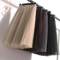 Medium-Length Women'S Puffy Tulle Skirt Half-Length A- Line Dress 2024 Spring Summer Fashion Pleated Dresses
