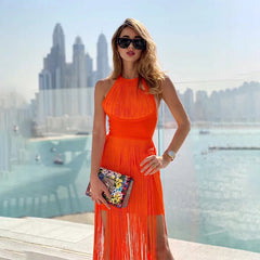 2023 New Sexy Bodycon Midi Tassel Bandage Dress Vestidos Para Mujeres De Fiesta Evening Club Party Summer Women Prom Dresses