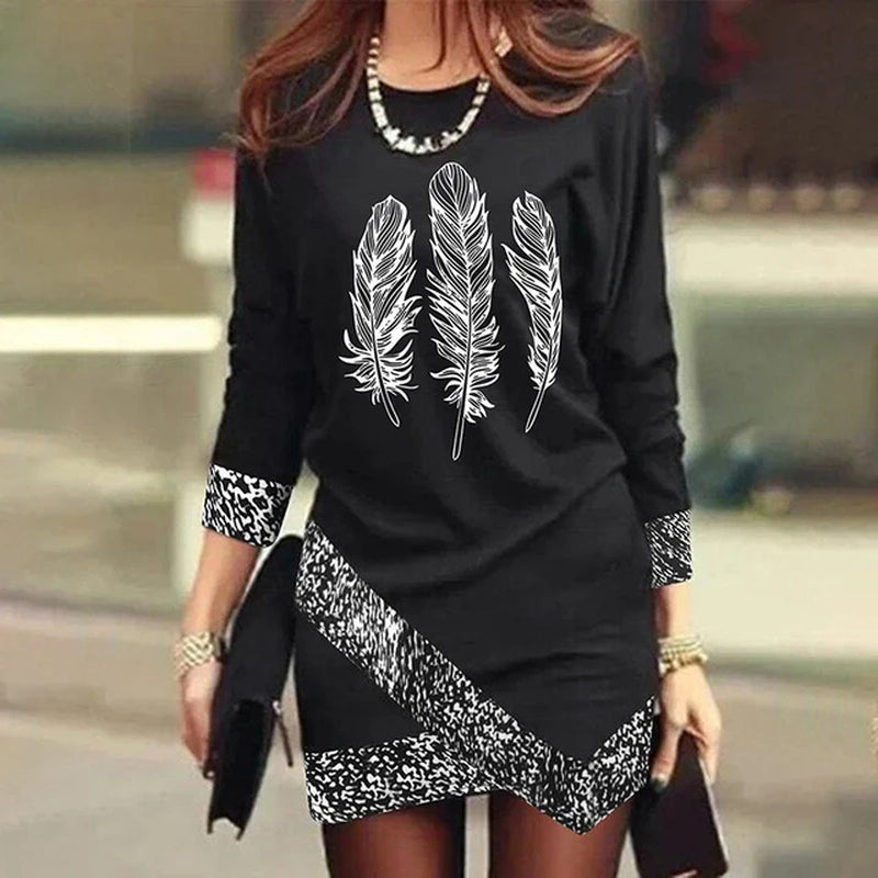 Spring Autumn Long Sleeve Patchwork Mini Dress Sexy Women round Neck Bodycon Club Dress Elegant Femme Print Letter Party Dress