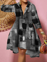 V Neck Hollow Out Patchwork Women Beach Dress Femme Casual Three Quarter Sleeve Print Dress Vintage Party Club Loose Dress 2022