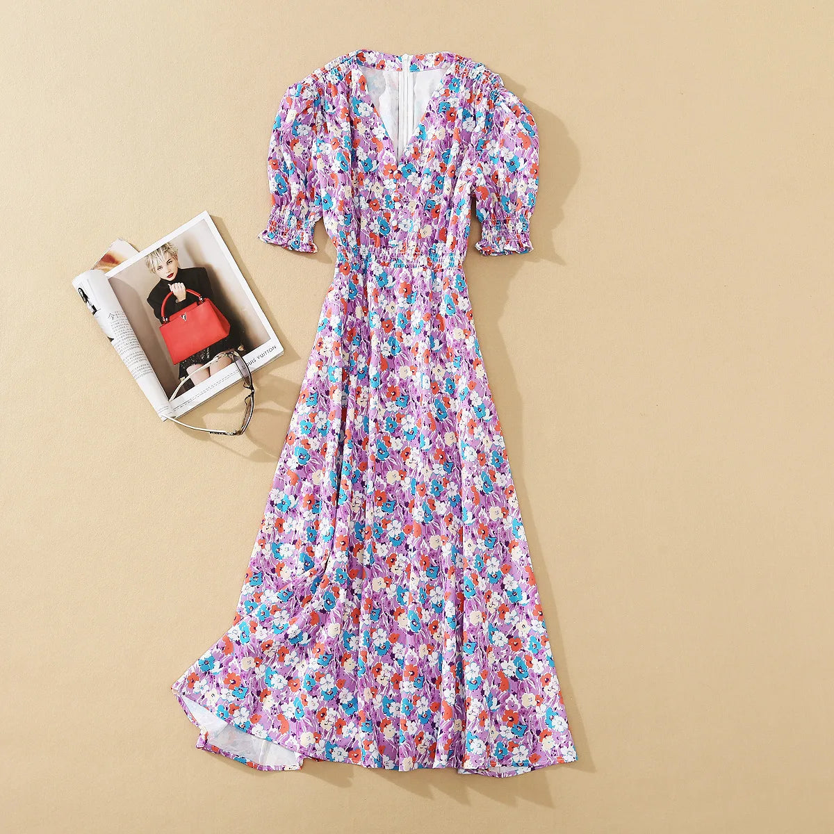 "🌸 Stylish 2023 Women's V Neck Flower Print Midi Dress 🌼 #VintageVibes #FashionForward"
