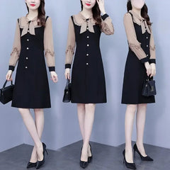 Elegant Long Sleeve Dress Women'S Clothing Age-Reducing Slimming Waist-Fitted Stylish Dress