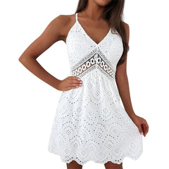 "🌞✨ 2023 New Summer Beach Dress: V Neck, Spaghetti Strap, Embroidery, Lace, Bohemian Sundress! #BeachVibes #SummerFashion"
