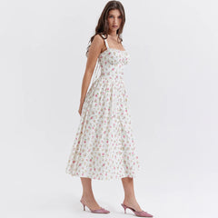2023 Summer Spaghetti Strap Holiday Party Dresses Elegant Midi Button Lace up Dress Casual Women New in Dress