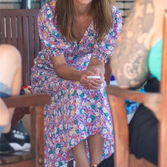 "🌸 Stylish 2023 Women's V Neck Flower Print Midi Dress 🌼 #VintageVibes #FashionForward"