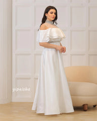 Jiayigong High Quality Evening Satin Sequined Beading Ruched Beach A-Line Off-The-Shoulder Bespoke Occasion Gown Midi Dresses
